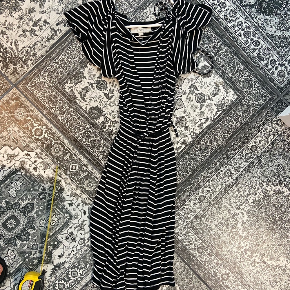 Loft XS black and white stripped dress. New